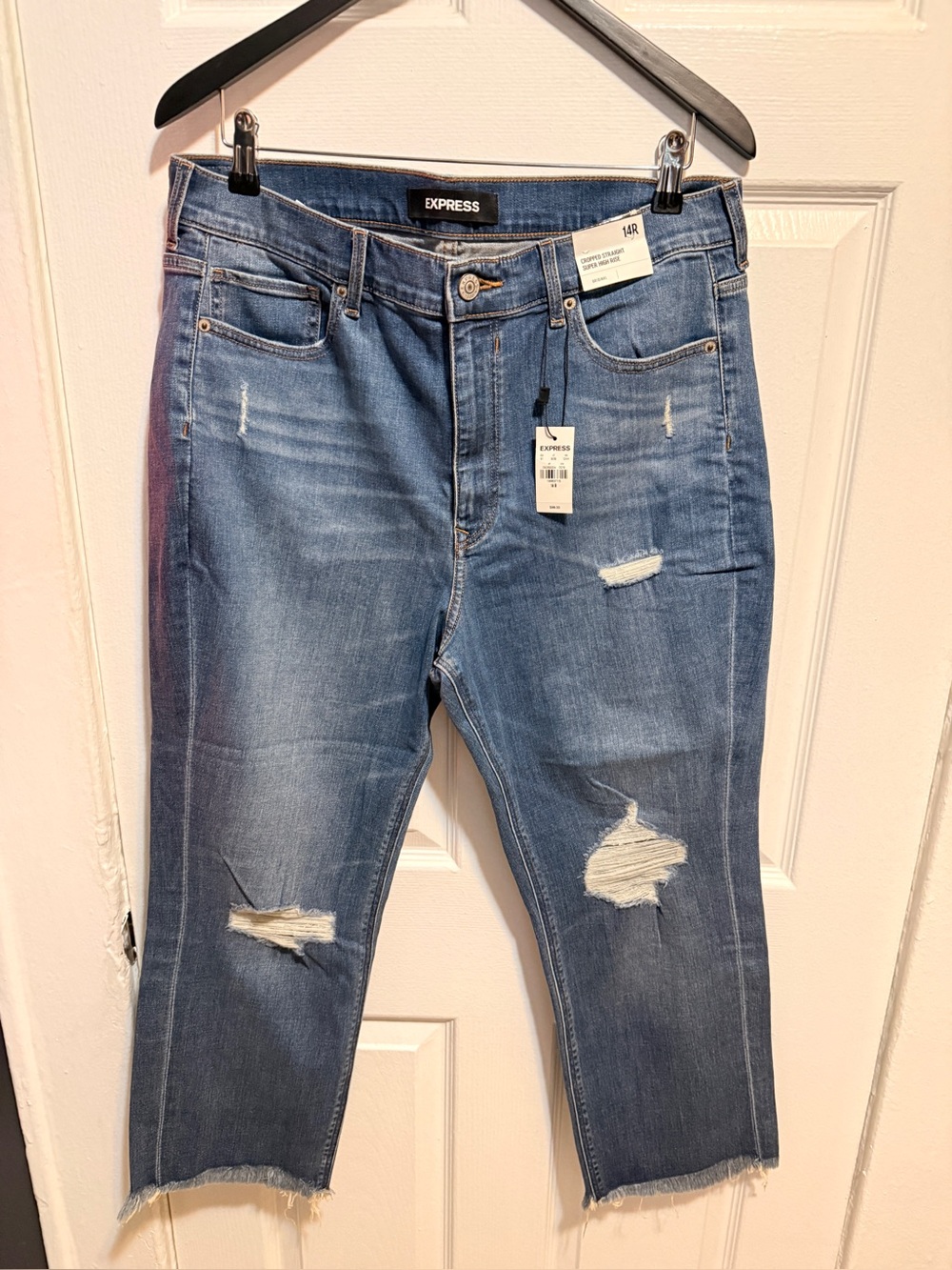 Express Distressed Ankle Cropped Jeans - Blue